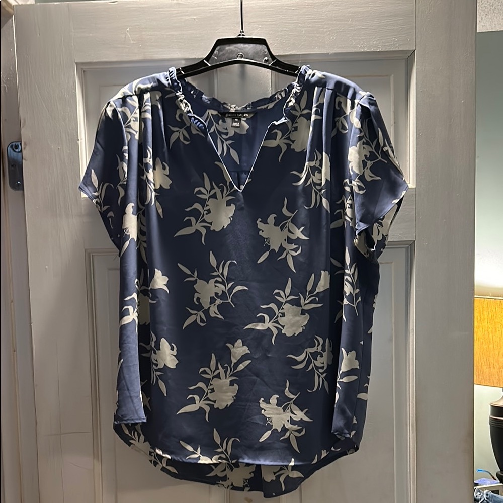 41 Hawthorn Blue and Cream Floral Top